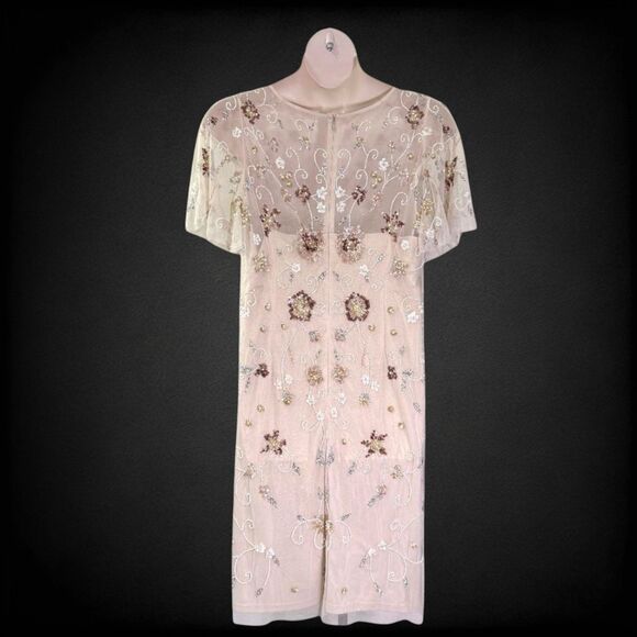 ADRIANNA PAPELL Alabaster Beaded Flutter Sleeve Dress, NWT! Size 18W - Picture 3 of 6